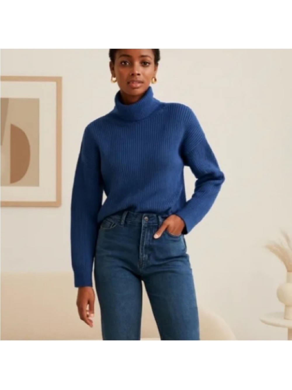 J. Crew Blue Ribbed Turtle Neck Sweater size Medium